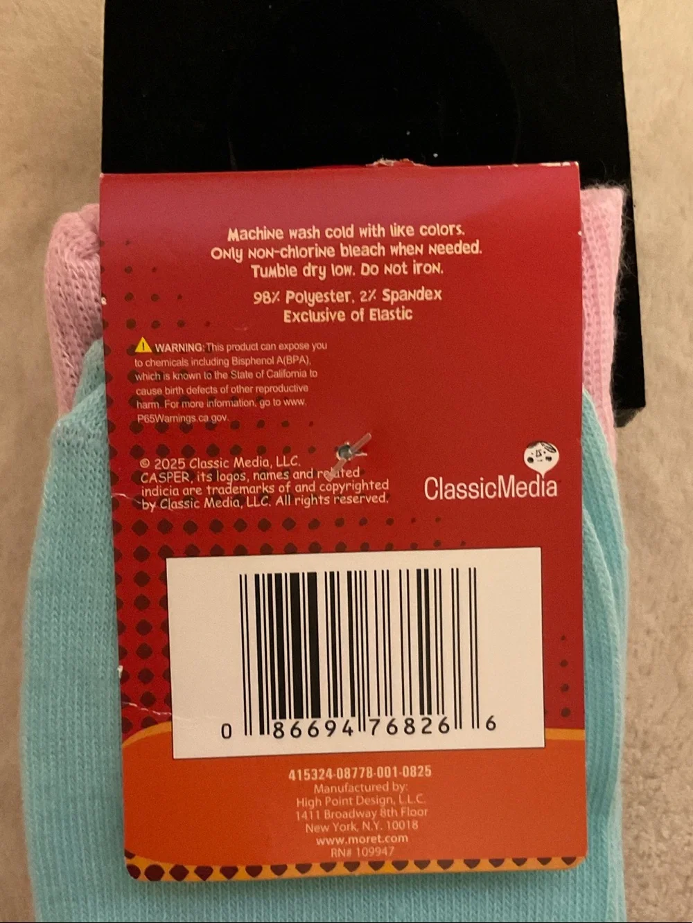Classic Casper Graphic Crew Socks in Pink, Purple & Aqua